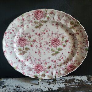Large Vintage Johnson Brothers Rose Chintz Serving Platter Cottagecore 15" x 13"